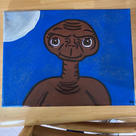 Brown and Blue Alien Art Canvas - Picture 1 of 1